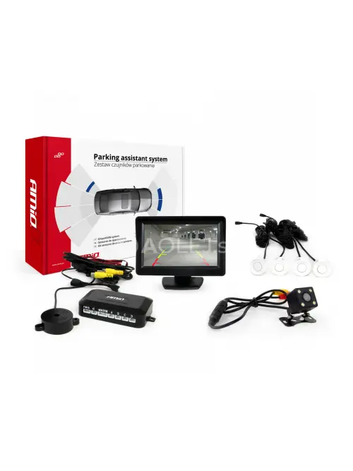 Parkovací asistent TFT01 4,3` s kamerou CAM-315 LED, 4-senzorové biele