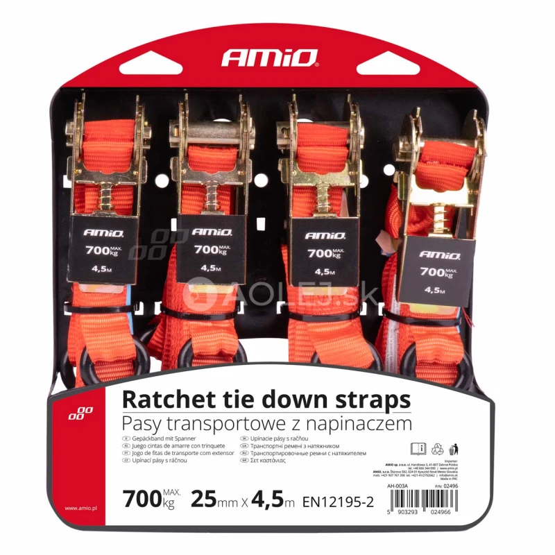 Upínacie pásy s račňou 700kg 25mm 4,5m 4ks BELT-03