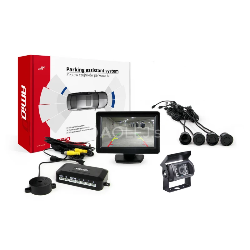 Parkovací asistent TFT01 4,3” s kamerou HD-501-IR 4-senzorové, čierne