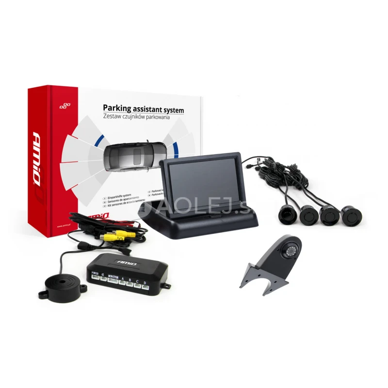 Parkovací asistent TFT02 4,3” s kamerou HD-502-IR 4-senzorové, čierne