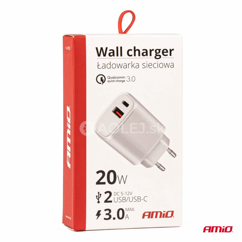 Sieťová nabíjačka PRO-09 USB+USB-C 20W Quick Charge 230V