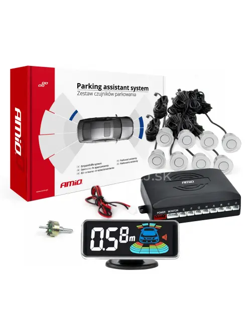 Parkovací asistent LED-GRAF 3D 8-senzorový strieborný
