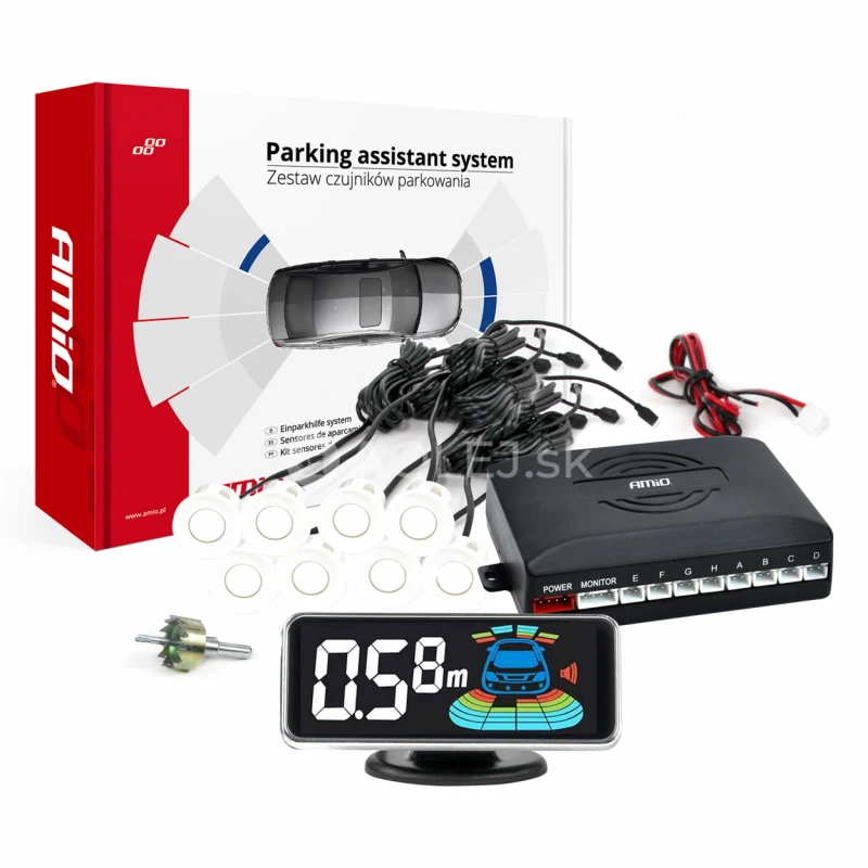 Parkovací asistent LED-GRAF 3D 8-senzorový biely