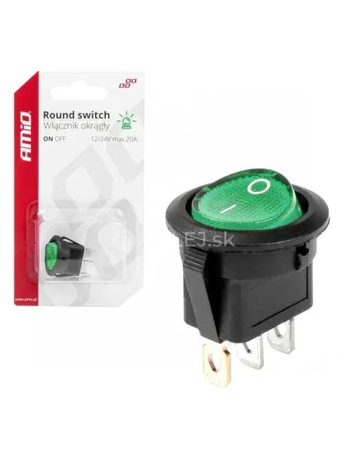 Prepínač kolískový okrúhly s zeleným podsvietením