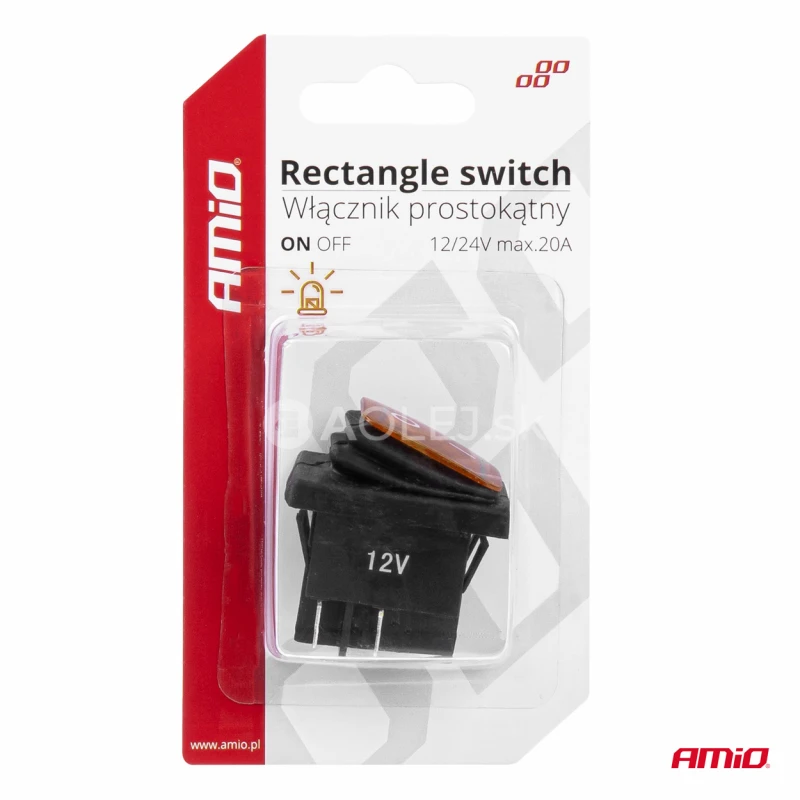 Obdĺžnikový prepínač kolískový s žltým svetlom