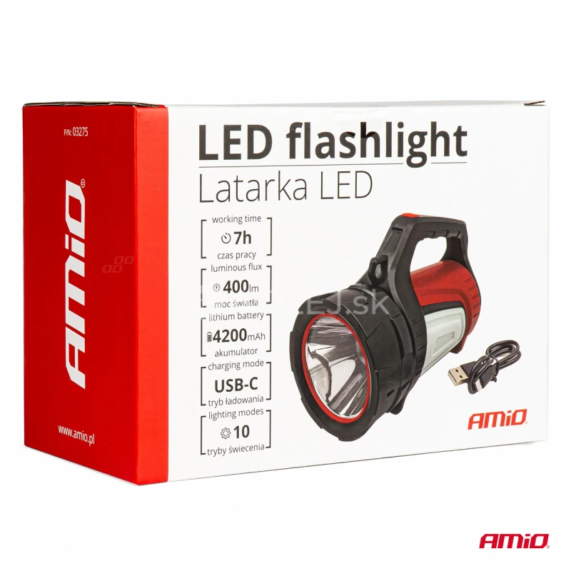 LED pracovn&aacute; baterka T6 + COB 10 režimov AMIO-03275