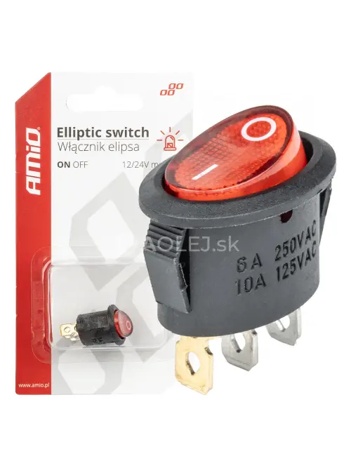 Prepínač kolískový okrúhly s červeným podsvietením 12/230V - BU01