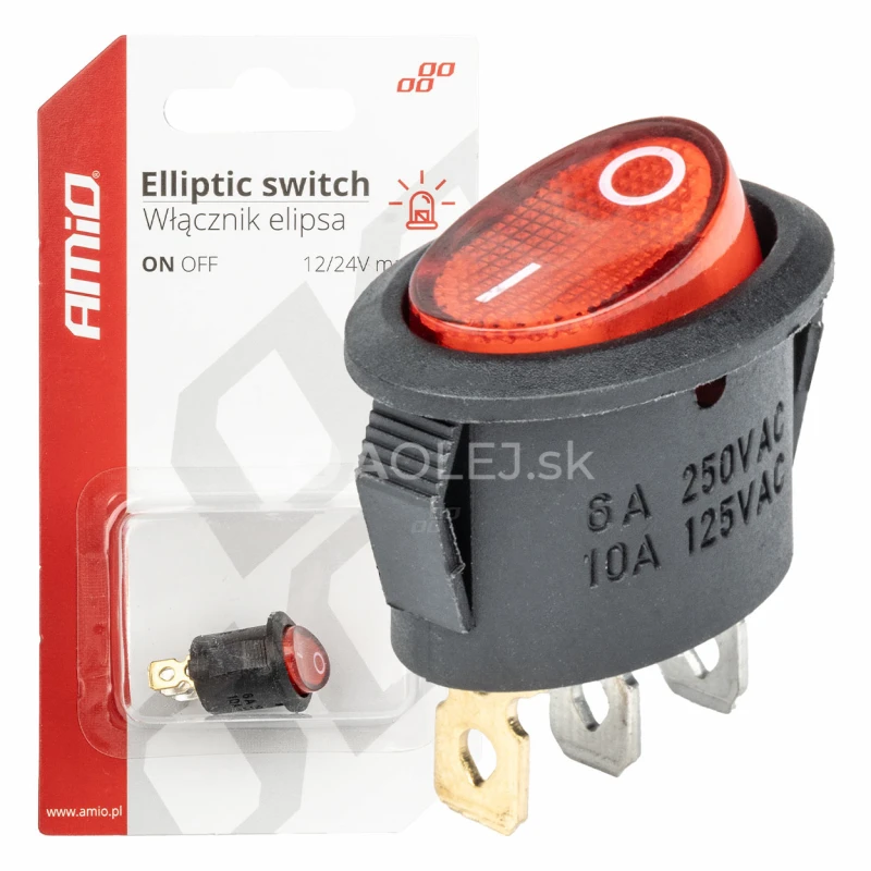 Prepínač kolískový okrúhly s červeným podsvietením 12/230V - BU01