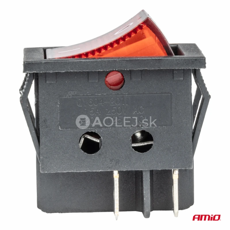 Prepínač kolískový štvorcový s červeným podsvetiením 12/230V - BU02