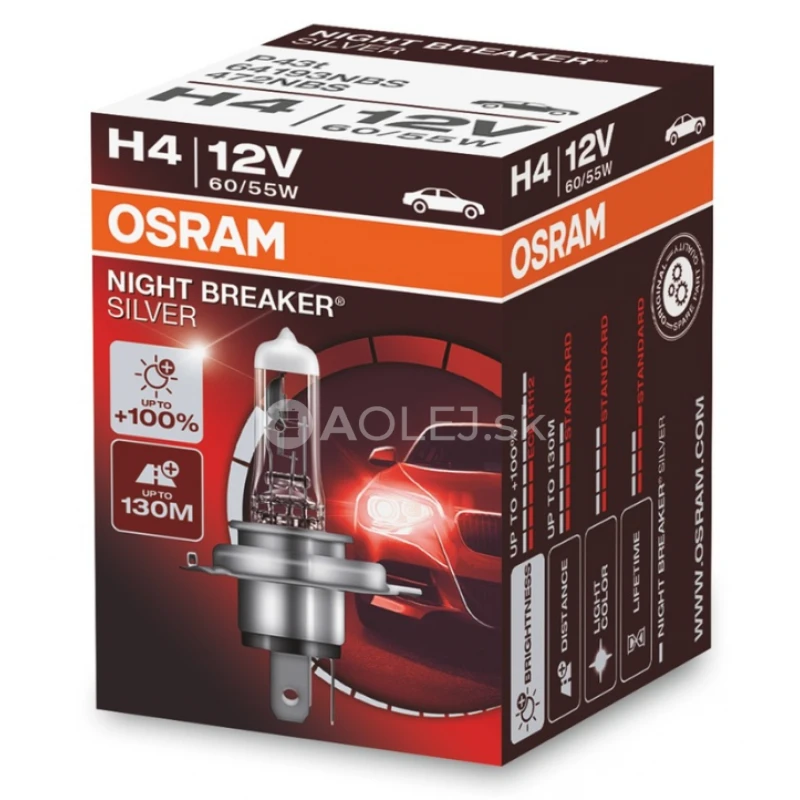 Osram H4 12V 60/55W P43T Night Breaker Silver 