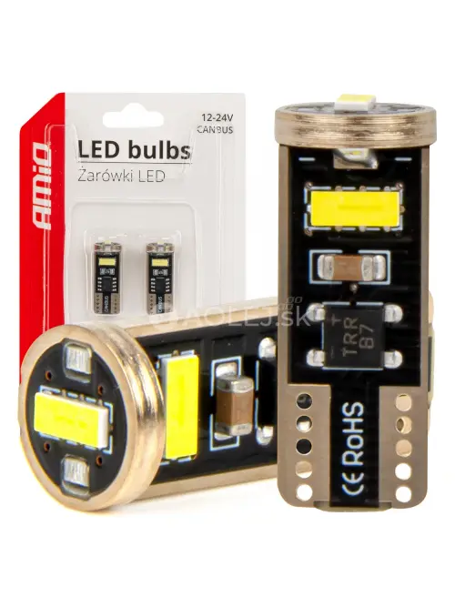 LED žiarovky CANBUS T10e W5W 3x2055 SMD White 12V/24V AMIO-03720