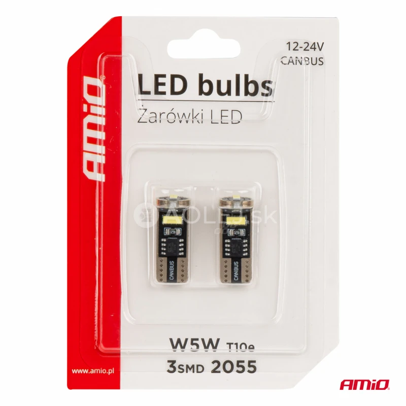 LED žiarovky CANBUS T10e W5W 3x2055 SMD White 12V/24V AMIO-03720