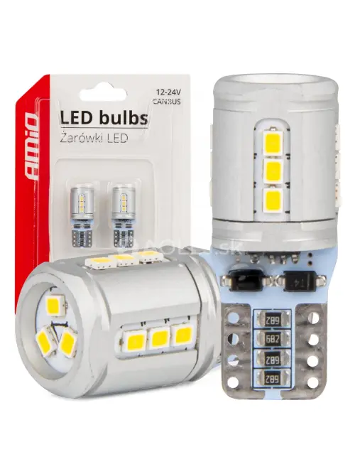 LED žiarovky CANBUS T10e W5W 15x2016 SMD White 12V/24V AMIO-03723