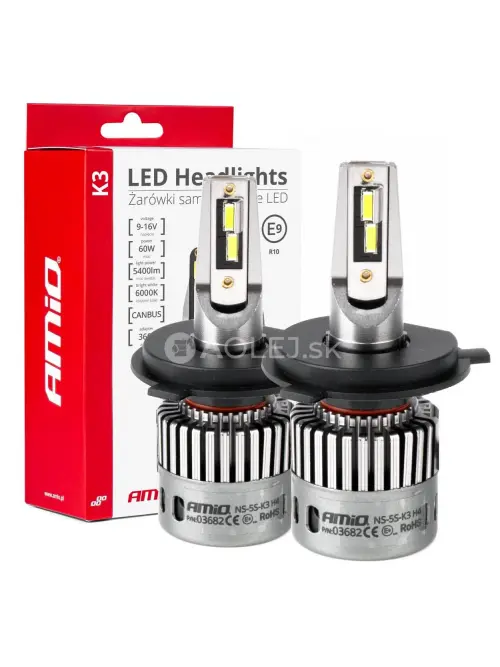 LED žiarovky hlavn&eacute;ho svietenia K3 H4/H19 12V 6000K canbus AMIO-03682