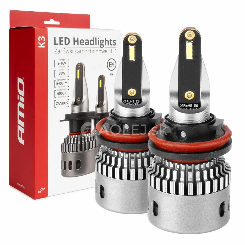 LED žiarovky hlavn&eacute;ho svietenia K3 H8 H9 H11 H16 12V 6000K canbus AMIO-03686