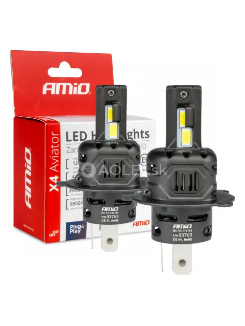 LED žiarovky X4-series AVIATOR H4/H19 6500K max 44W AMIO-03763