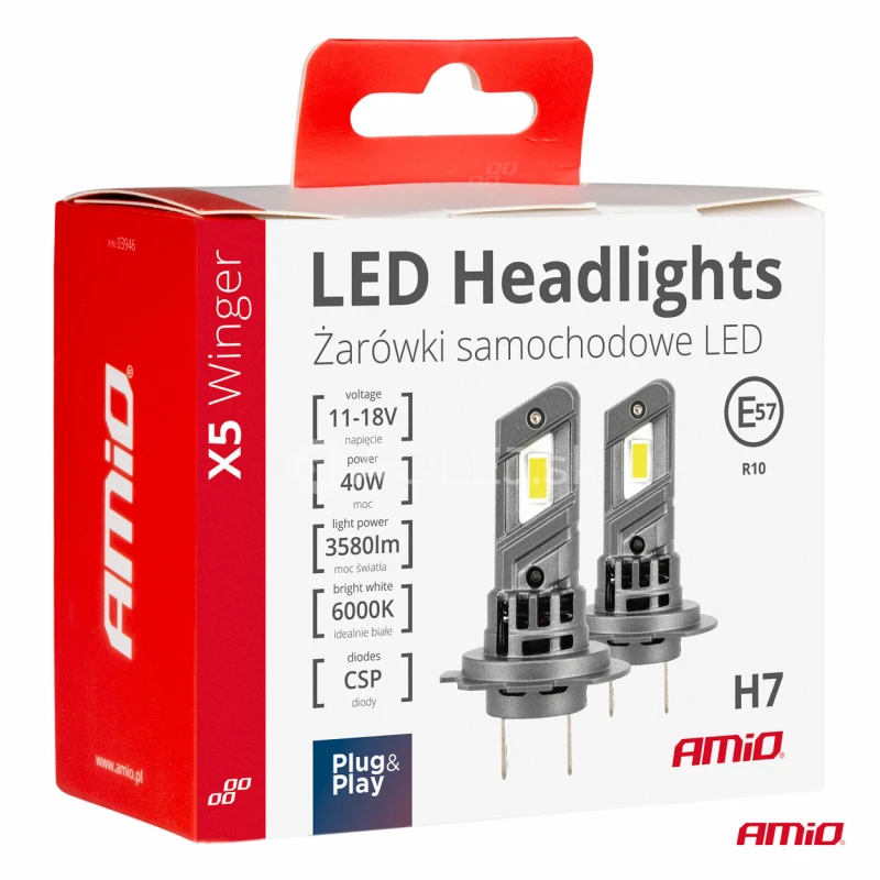 LED žiarovky X5-series WINGER H7 6000K max 40W AMIO-03946