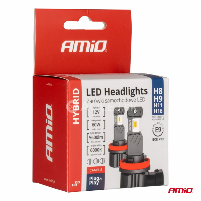 LED žiarovky hlavn&eacute;ho svietenia Hybrid s&eacute;ria H8 H9 H11 H16 6000K Canbus 60W Amio