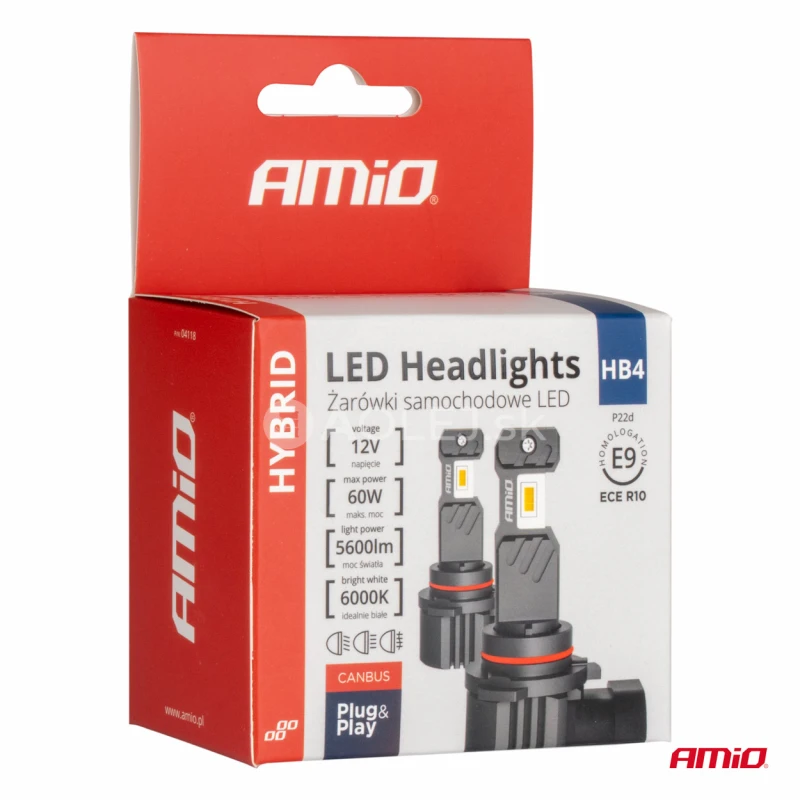 LED žiarovky hlavn&eacute;ho svietenia Hybrid s&eacute;ria HB4 9006 6000K Canbus 60W AMIO-04118