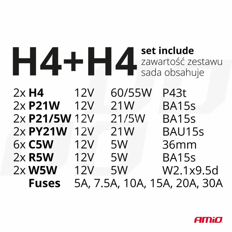 Sada halog&eacute;nov&yacute;ch žiaroviek 30ks (H4+H4) AMIO-03958