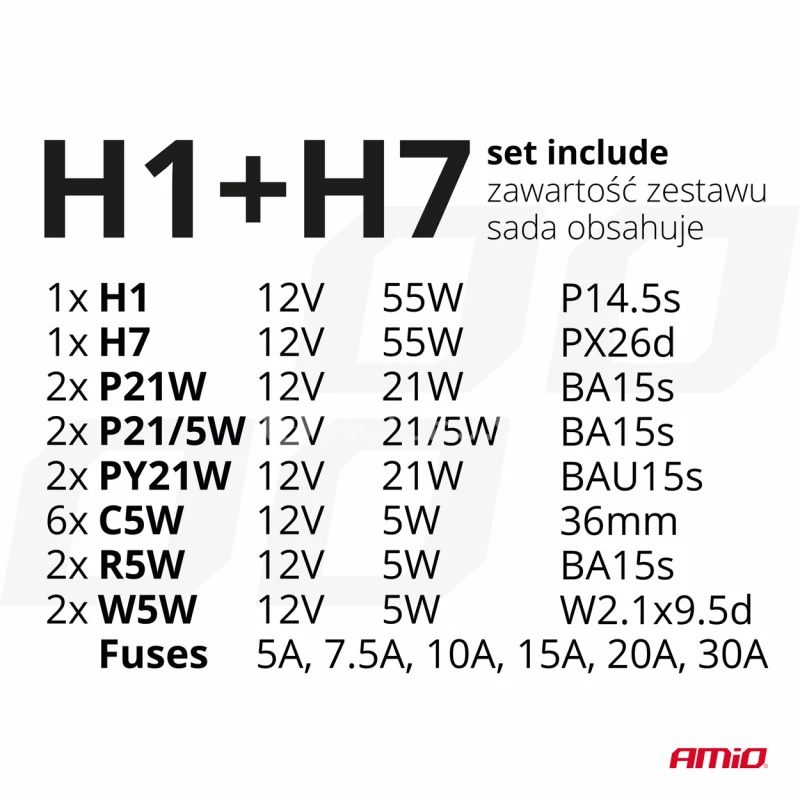Sada halog&eacute;nov&yacute;ch žiaroviek 30ks (H1+H7) AMIO-03960