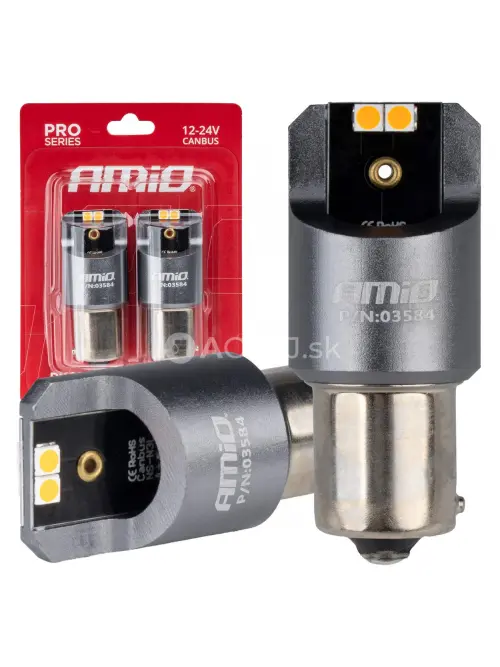 LED žiarovky FULL CANBUS PRO PY21W 4x3030 SMD amber 12V 24V AMIO-03584
