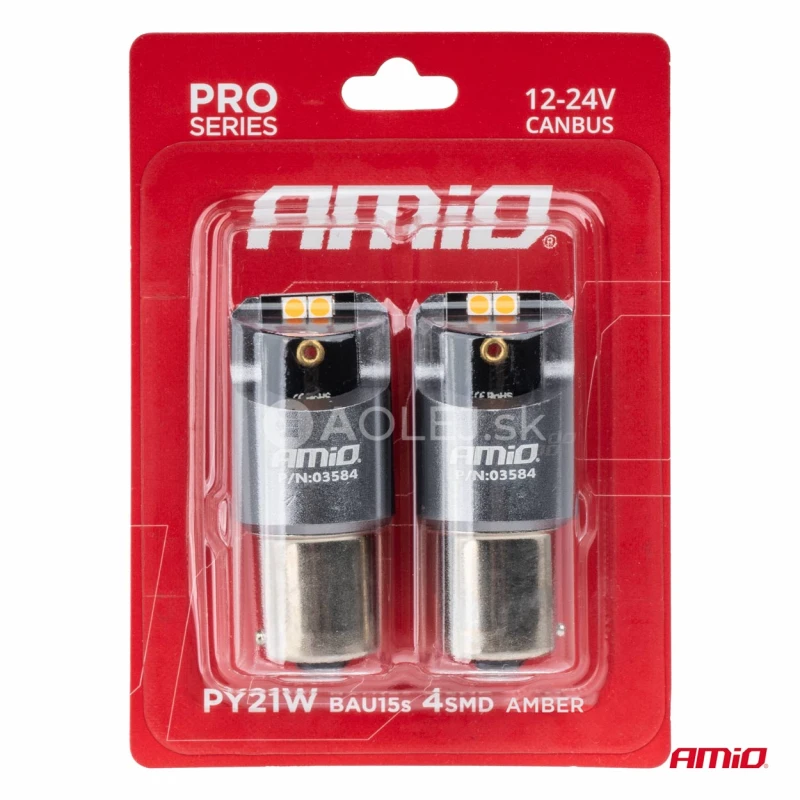 LED žiarovky FULL CANBUS PRO PY21W 4x3030 SMD amber 12V 24V AMIO-03584