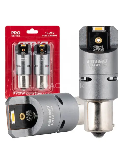 LED žiarovky FULL CANBUS PY21W 2x1860 SMD amber 12V 24V AMIO-03604
