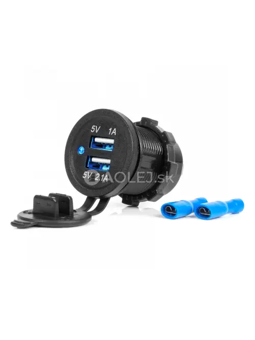 Vodotesná telefónna nabíjačka s modrým LED indikátorom 3,1A 2xUSB 12/24V AMIO-04216