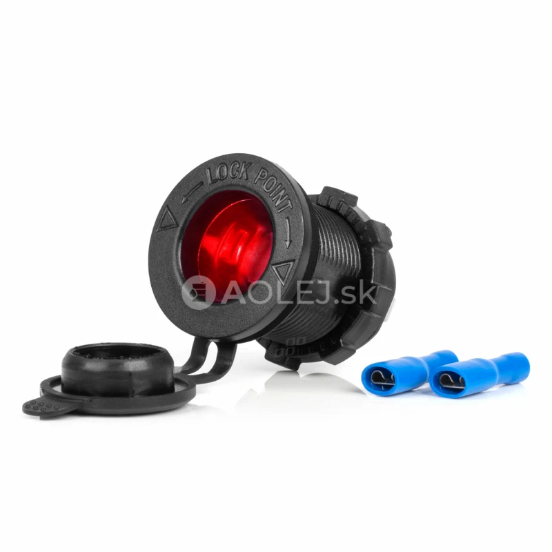 Vodotesná zásuvka na zapaľovač do auta s ČERVENÝM LED podsvietením 12/24V AMIO-04219