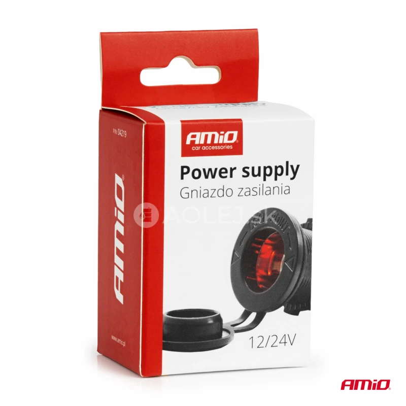 Vodotesná zásuvka na zapaľovač do auta s ČERVENÝM LED podsvietením 12/24V AMIO-04219