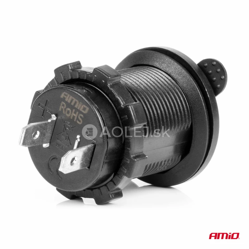 Vodotesná zásuvka na zapaľovač do auta s ČERVENÝM LED podsvietením 12/24V AMIO-04220