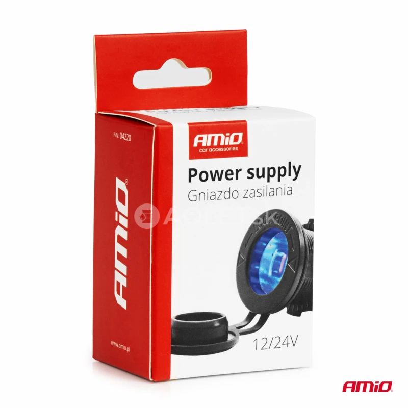 Vodotesná zásuvka na zapaľovač do auta s ČERVENÝM LED podsvietením 12/24V AMIO-04220