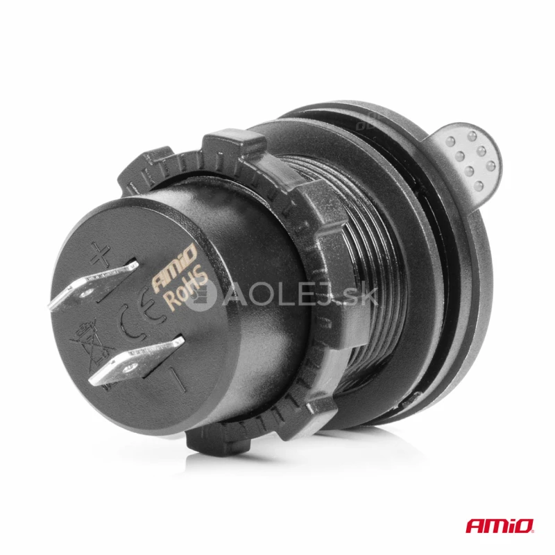 Vodotesná telefónna nabíjačka so spínačom ČERVENÝ LED indikátor digitálny voltometer 2xUSB C 12/24V AMIO-04226