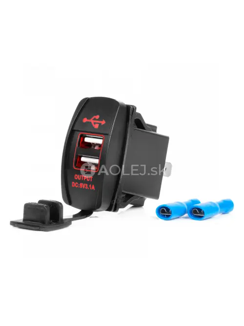 Vodotesná nabíjačka na telefón v tvare lode s ČERVENÝM LED podsvietením 2xUSB 12/24V AMiO-04228
