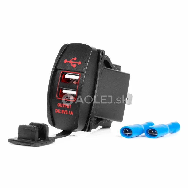Vodotesná nabíjačka na telefón v tvare lode s ČERVENÝM LED podsvietením 2xUSB 12/24V AMiO-04228