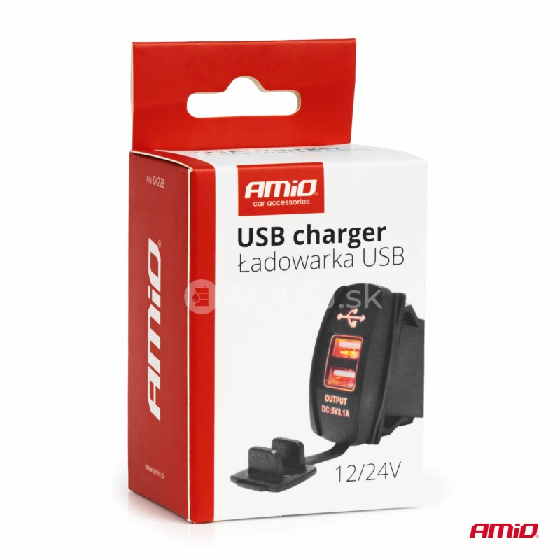 Vodotesná nabíjačka na telefón v tvare lode s ČERVENÝM LED podsvietením 2xUSB 12/24V AMiO-04228