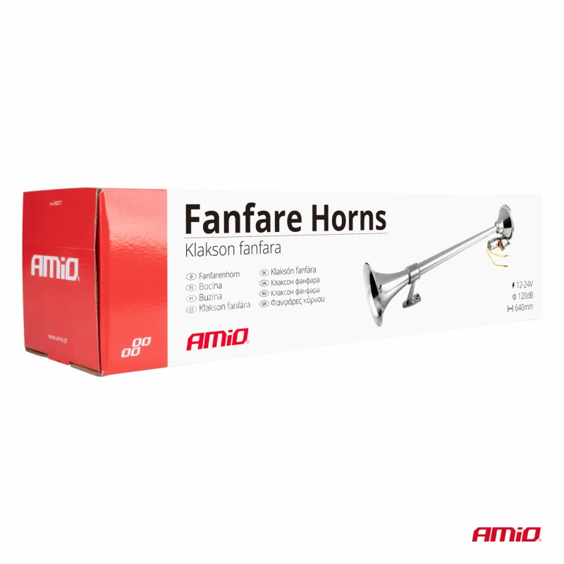 Zvuková signalizácia klaksónu chróm 640 mm 12V 24V AMIO-04076