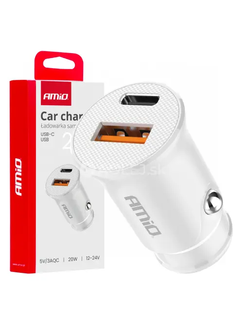 Nabíjačka do auta USB-A + USB-C 20W 12/24V AMiO-03877