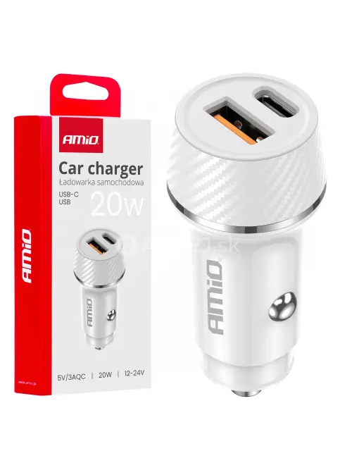 Nabíjačka do auta USB-A + USB-C 20W 12/24V AMiO-03878