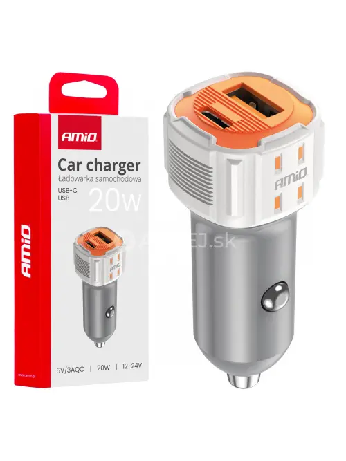 Nabíjačka do auta USB-A + USB-C 20W 12/24V AMiO-03882