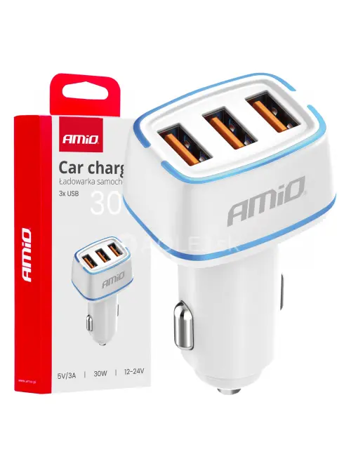 Nabíjačka do auta 3x USB-A 30W 12/24V AMiO-03889
