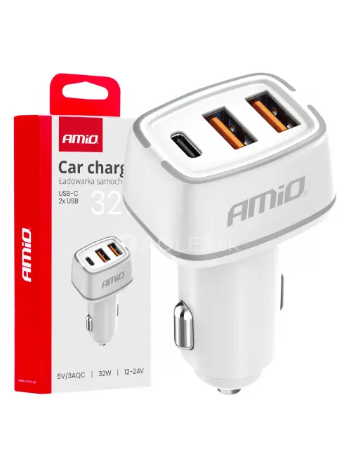 Nabíjačka do auta 2x USB-A + USB-C 32W 12/24V AMiO-03890