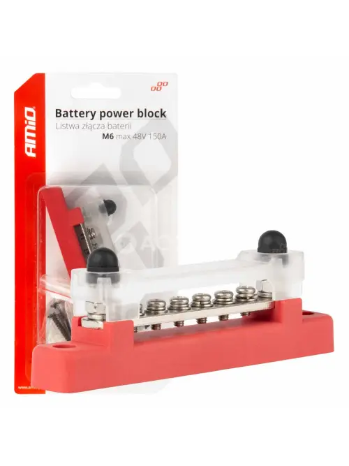 Uzemňovací blok plus prípojnica M6 12V - 48V 150A AMIO-03810