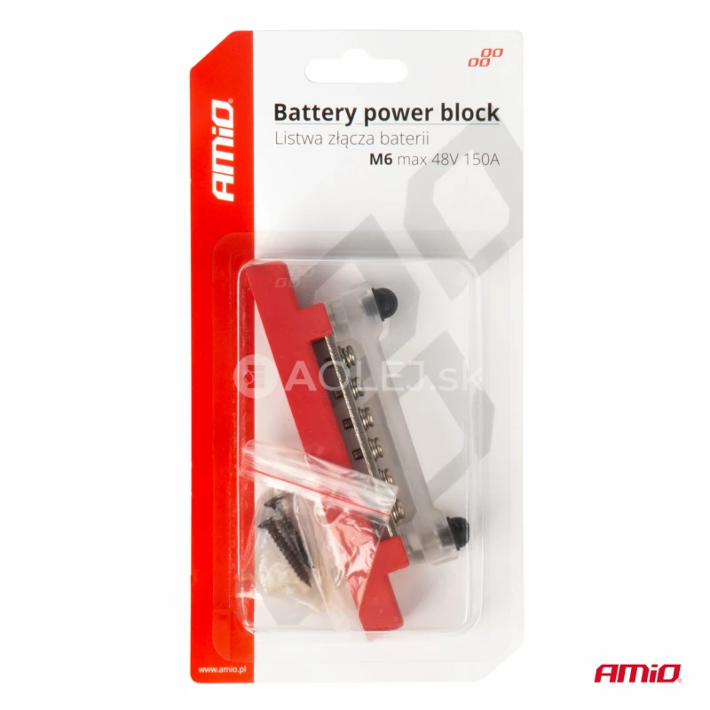 Uzemňovací blok plus prípojnica M6 12V - 48V 150A AMIO-03810