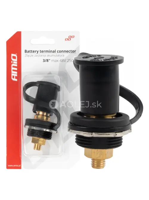 Konektor napájania batérie čierny mínus s krytkou 3/8 M10 12V 24V 48V 250A AMIO-03813