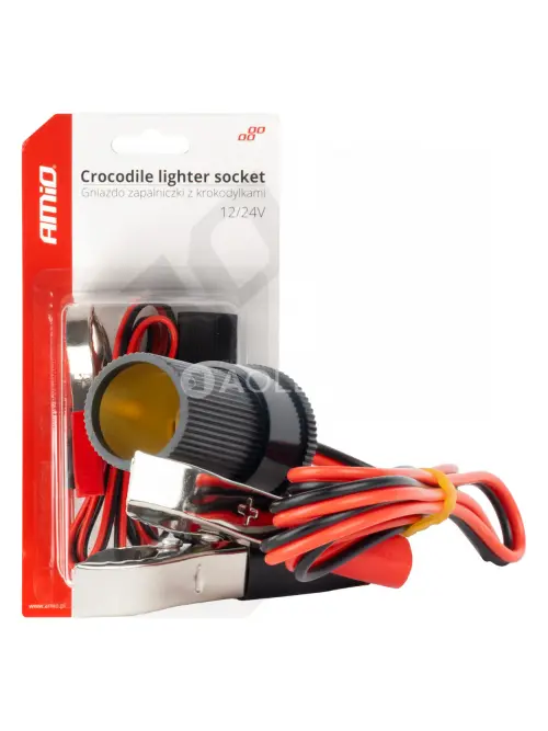 Adaptér do zásuvky zapaľovača cigariet s krokosvorkami 12V 24V 100cm AMiO-03804