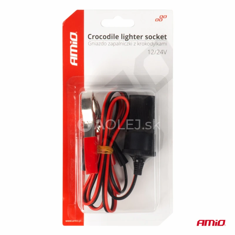 Adaptér do zásuvky zapaľovača cigariet s krokosvorkami 12V 24V 100cm AMiO-03804