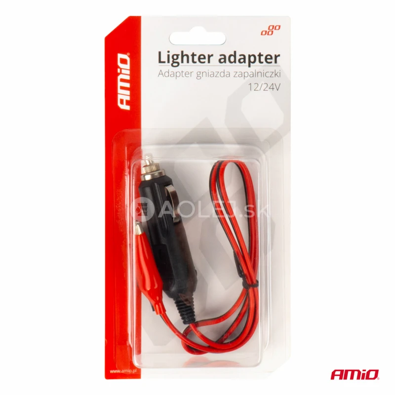 Adapt&eacute;r do z&aacute;suvky zapaľovača s krokod&iacute;lov&yacute;m v&yacute;stupom 12V 24V 60cm AMIO-03802