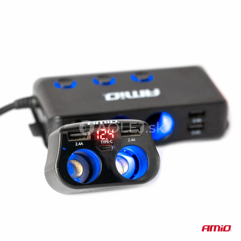 Dvojitá predlžovacia zásuvka 2xUSB 1xUSB C 12/24V max 200W AMIO-04173
